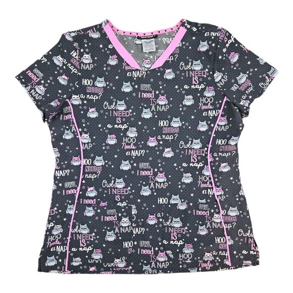 HeartSoul Owl I Need Is A Nap Scrub Top Size Large - Picture 1 of 5